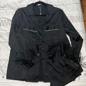 Absolutely beautiful black satin pajamas with feather detailing